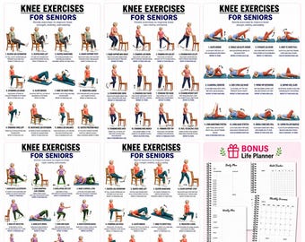 Knee Exercises for Seniors Printable, Gentle Knee Strengthening Exercises Arthritis Chart, Senior Knee Pain Relief Workout PDF