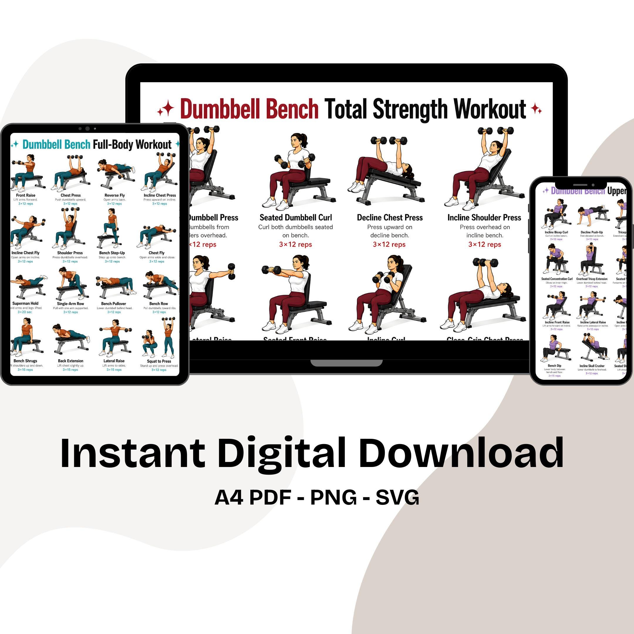 Dumbbell Bench Full Body Workout Bundle, Upper Body Chest Back Arms ...
