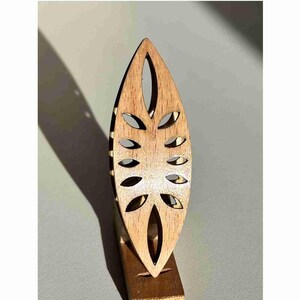 Handcrafted Wooden Tatting Shuttle – 3" Long, 1" Wide – Symmetrical Cutouts – Finished with Water-Based Varnish