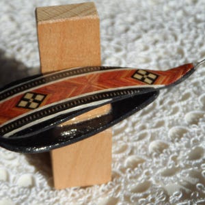 Ebony tatting shuttle with rosewood inlay 2.5 with 0.7 hook image 3