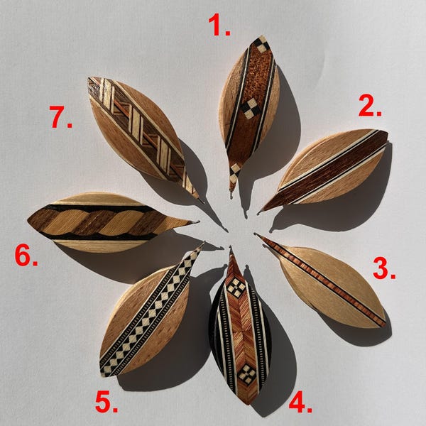 Navetta per chiacchierino in legno fatta a mano con intarsio, lunghezza 2,5", gancio 0,75