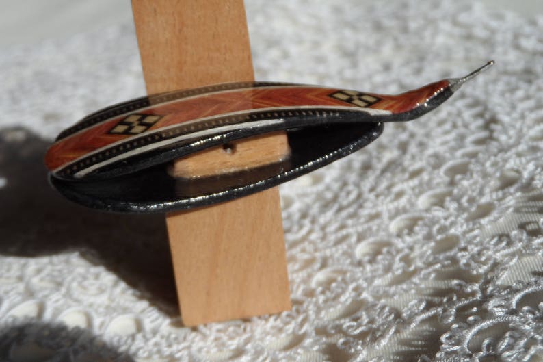 Ebony tatting shuttle with rosewood inlay 2.5 with 0.7 hook image 7