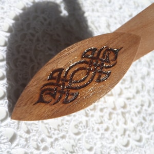 Handmade wooden tatting shuttle with engraved celtic knot 3 and 2.5" long