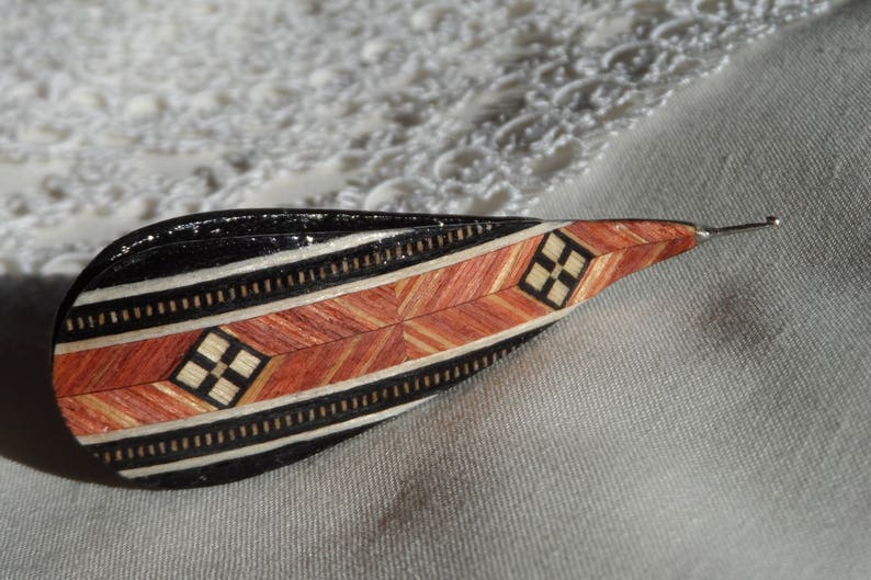 Ebony tatting shuttle with rosewood inlay 2.5 with 0.7 hook image 6