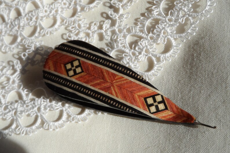 Ebony tatting shuttle with rosewood inlay 2.5 with 0.7 hook image 2