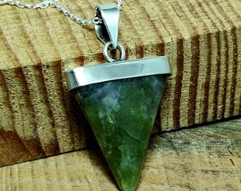 Moss Agate Necklace Sterling Silver | Minimalist Natural Gemstone Pendant | Dainty Everyday Necklace