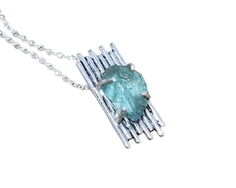 Raw Apatite Necklace, Sterling Silver Pendant, Healing Crystal Jewelry, Minimalist Gift