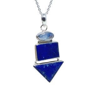 Rainbow Moonstone & Lapis Lazuli Pendant | 925 Sterling Silver Handmade Jewelry | Chakra Healing Necklace | Gift Idea for Her | Sale