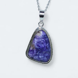 Natural Charoite Pendant, Purple Healing Stone in 925 Sterling Silver, Spiritual Growth & Protection Jewelry, Boho Crystal Jewelry, Sale