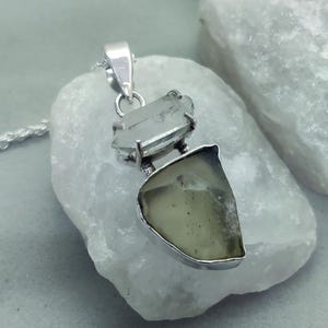Libyan Desert Glass With Herkimer Diamond Pendant, 925 Sterling Silver, Raw Quartz Crystal Necklace, Libyan Desert Tektite Pendant, Sale