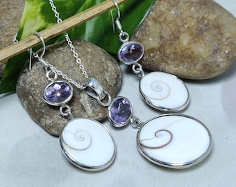 Shiva Eye Shell & Amethyst Pendant | Sterling Silver | Unique Coastal Jewelry