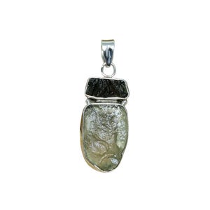 Moldavite & Libyan Desert Glass Pendant – 925 Sterling Silver Pendant –  Genuine Tektite Crystal Necklace – Raw Crystal Necklace, Sale
