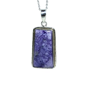 Natural Charoite Pendant, Purple Healing Stone in 925 Sterling Silver, Spiritual Growth & Protection Jewelry, Boho Crystal Jewelry, Sale