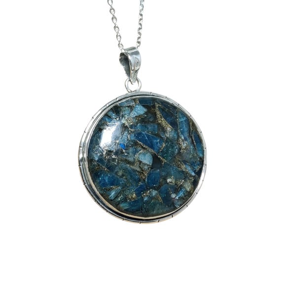 Blue Copper Apatite Pendant 925 Sterling Silver Healing