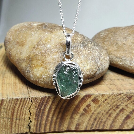 Natural Blue Apatite Pendant 925 Sterling Silver Raw Crystal