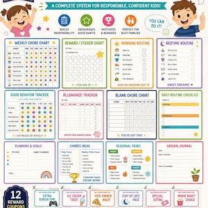 PDF für Kinder und Kinder | Belohnungstabelle & Aufgabensystem | Verantwortungs-Routine-Charts-Belohnungsgutscheine | Familie Sofort Download