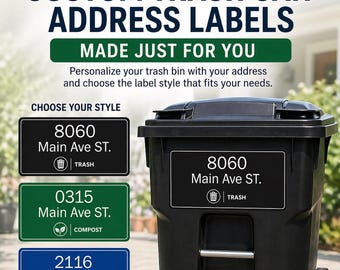 Custom Trash Can Address Sticker, Personalized Garbage Bin Decal, Compost & Recycle Label, 10x5 Inch