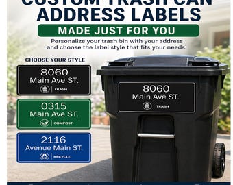 Custom Trash Can Address Sticker, Personalized Garbage Bin Decal, Compost & Recycle Label, 10x5 Inch