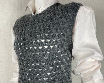 Crochet Vest for Women - Extra Fine Wool and Mohair Blend