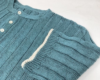 100% Linen (Flax) Knit Crew Neck Shirt Henley for Men