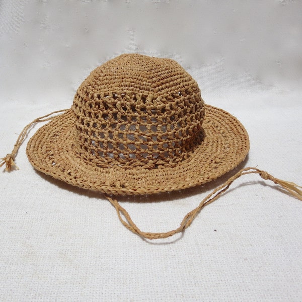 Classic Crochet Sun Hat  For Toddler Girl - Natural Raffia/Straw