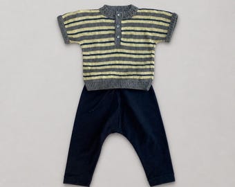 Conjunto de camisa de lino puro de punto y pantalón de algodón para niño pequeño