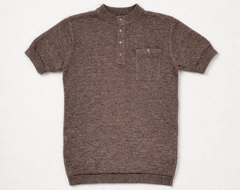 100% Linen (Flax) Knit Crew Neck Shirt Henley for Men