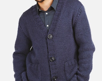 Handknit Jacket/ Cardigan  for Men - 100% Extra Fine Merino Wool