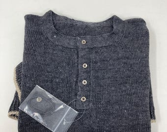 100% Linen (Flax) Knit Crew Neck Shirt Henley for Men
