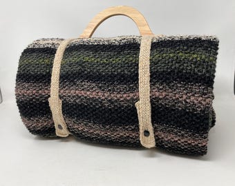 Handknit Blanket/Throw - Stripes Reversible - 100% Wool