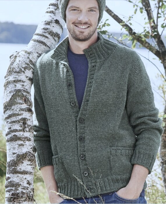 Men Knit Jacket/Cardigan - Extra Fine Wool(Cashwool) - Shipped in 7 Days - in US