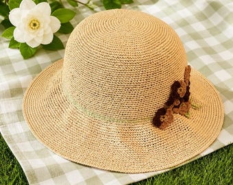 Sombrero de sol de ganchillo - Rafia artificial