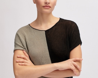 Knit T-shirt / Blouse / Top -  100%  Linen (Flax)