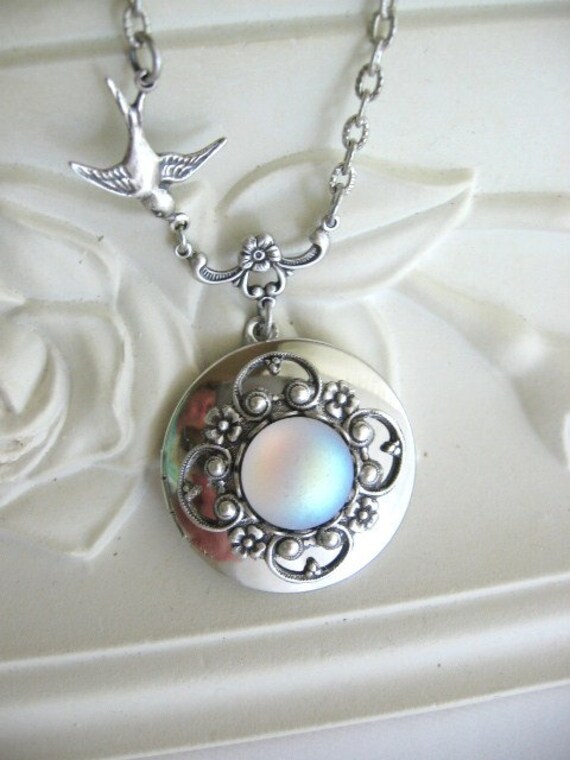 Items similar to Moonstone Locket, Silver Locket Necklace, Moon Locket