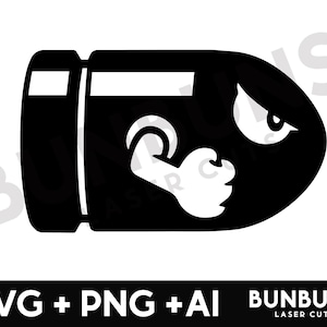 Bullet Bill SVG für Laserschnitt, Lasercut-Datei, transparente png Datei