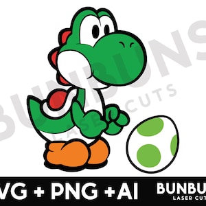 ヨッシー SVG、ヨッシー レイヤード SVG、スーパーマリオブラザーズ カット ファイル、ヨッシー カット ファイル、マリオ レーザー ファイル、Glowforge、マリオ SVG