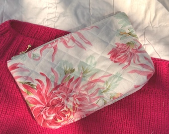 Handcrafted Floral Zippered Bag: Quilted Cosmetic & Travel Pouch