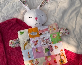 Handcrafted Patchwork Bunny Lovie: Quilted Nursery Decor