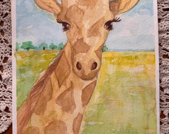 original watercolor painting, giraffe painting, 9 x 12