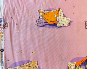 Heather ross | windham fabrics | lucky rabbit | tent | pink / lilac | btfq | fat quarter