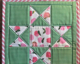 Ohio Star Quilt Block Mug Rug, Handmade Quilted Coaster, 9 Inch Fabric Mug Mat, Quilted Table Pad, Gift for Quilter, Handmade Home Decor