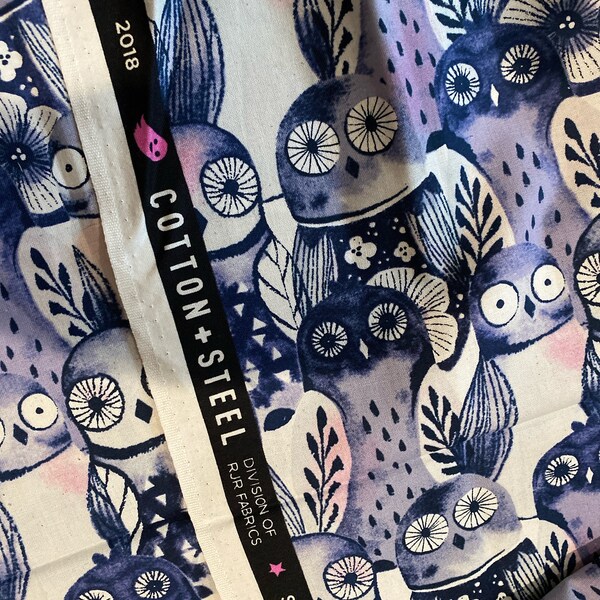Oop Sarah watts eclipse purple owls  FQ  fabric, 2018, cotton fat quarter og cotton + steel