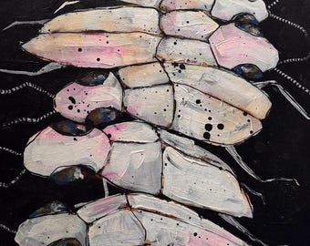 original mixed media painting,  painting on paper, 11 x 14 inches, northeastern beach tiger beetle endangered species series