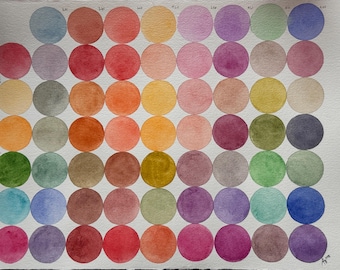 15 by 11 original watercolor color chart on paper with deckled edges, art, gift