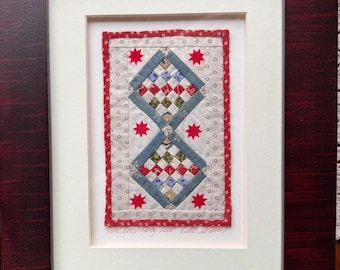 Vintage Framed Mini Quilt Art, Signed Folk Art by Kate Adams
