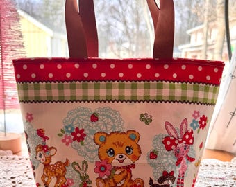 Kawaii, animals, mini tote, Japanese fabric, small bag, purse