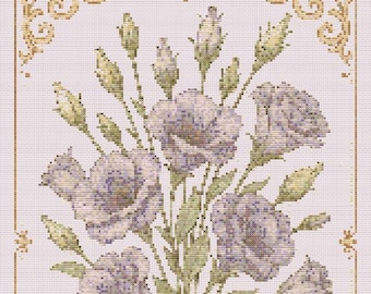 Floral Cross Stitch Kit: Vintage Lisianthus Embroidery Pattern with DMC Threads