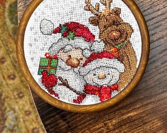 Santa & Friends Cross Stitch Hoop Art: Handmade Christmas Decoration