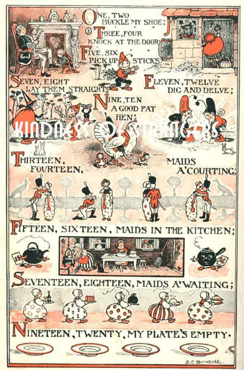 Antique One Two Buckle My Shoe Nursery Rhyme Digital Sheet Etsy