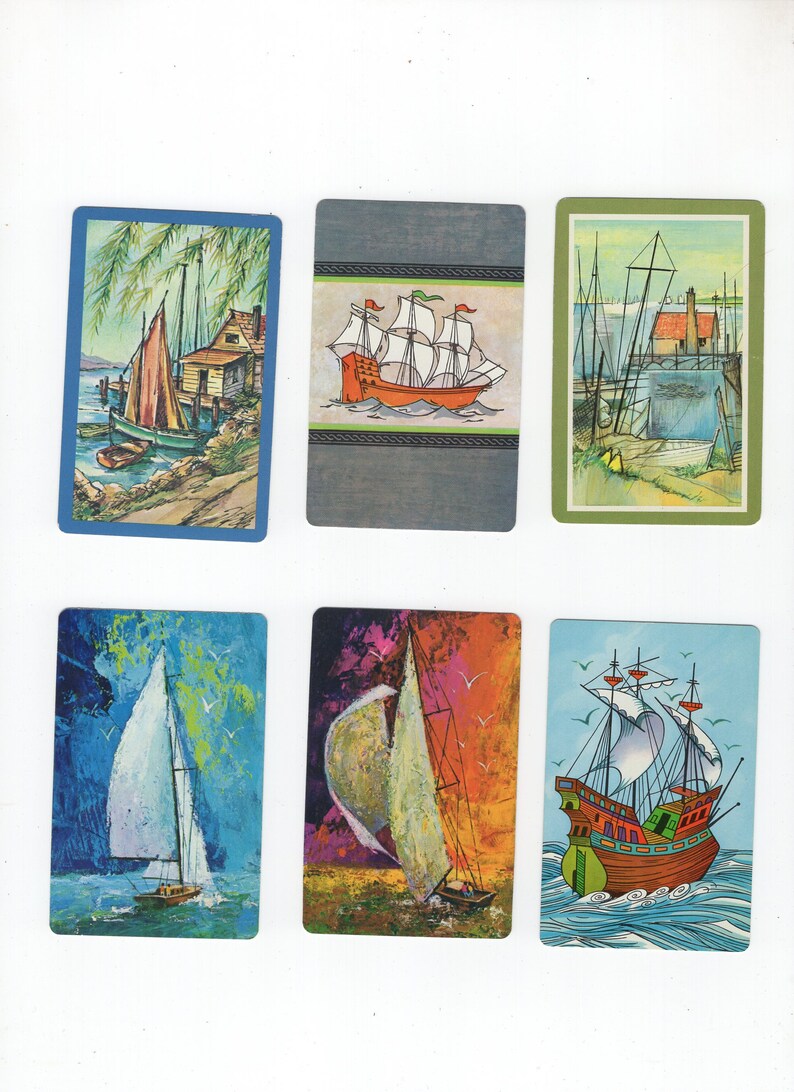 Mid-Century Trading /& Crafting Junk Journals Paper Arts Lot of 6 Vintage Single Swap Playing Cards Jokers Nautical Ships Boats Ephemera